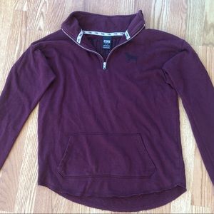 Victoria Secret: PINK Quater zip-up pullover hoodie size small maroon/burgundy